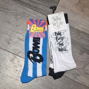 David Bowie Pink Floyd The Wall Crew Socks Set 2 Pairs Mens One Size NWT